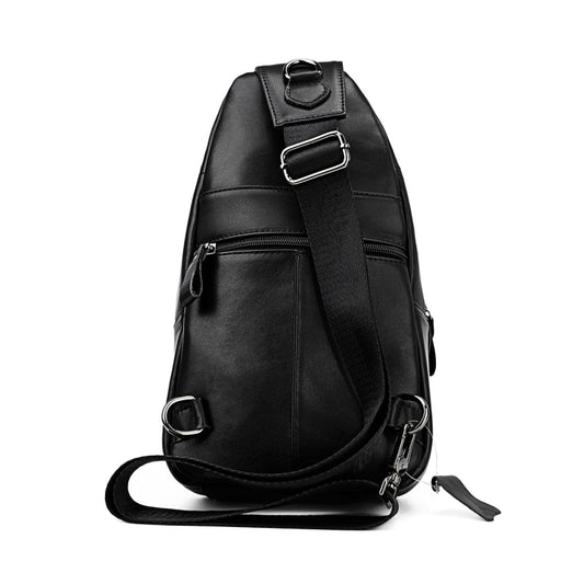 Men Leather Chest Bag Retro Shoulder Bag(Black) by buy2fix