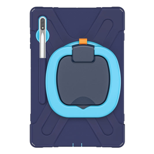 For Samsung Galaxy Tab S8+ / Tab S8 Plus / Tab S7 FE / Tab S7+ T970/T975 Silicone + PC Protective Case with Holder & Shoulder Strap(NavyBlue+Blue) by buy2fix