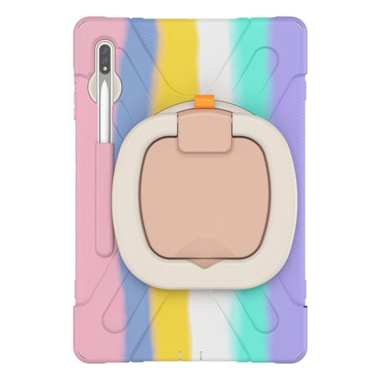 For Samsung Galaxy Tab S8+ / Tab S8 Plus / Tab S7 FE / Tab S7+ T970/T975 Silicone + PC Protective Case with Holder & Shoulder Strap(Colorful Pink) by buy2fix
