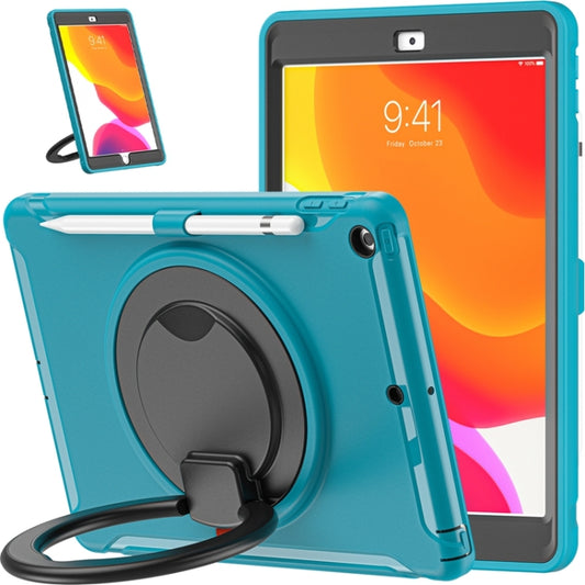For iPad 10.2 2021 / 2020 / 2019 Shockproof TPU + PC Protective Case with 360 Degree Rotation Foldable Handle Grip Holder & Pen Slot(Blue) - iPad 10.2 Cases by buy2fix | Online Shopping UK | buy2fix