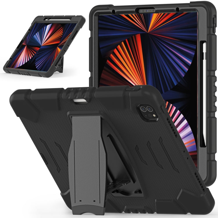 For iPad Pro 12.9 2022 / 2021 3-Layer Protection Screen Frame + PC + Silicone Shockproof Combination Tablet Case with Holder(Black+Black) - iPad Pro 12.9 (2022/2021) Cases by buy2fix | Online Shopping UK | buy2fix