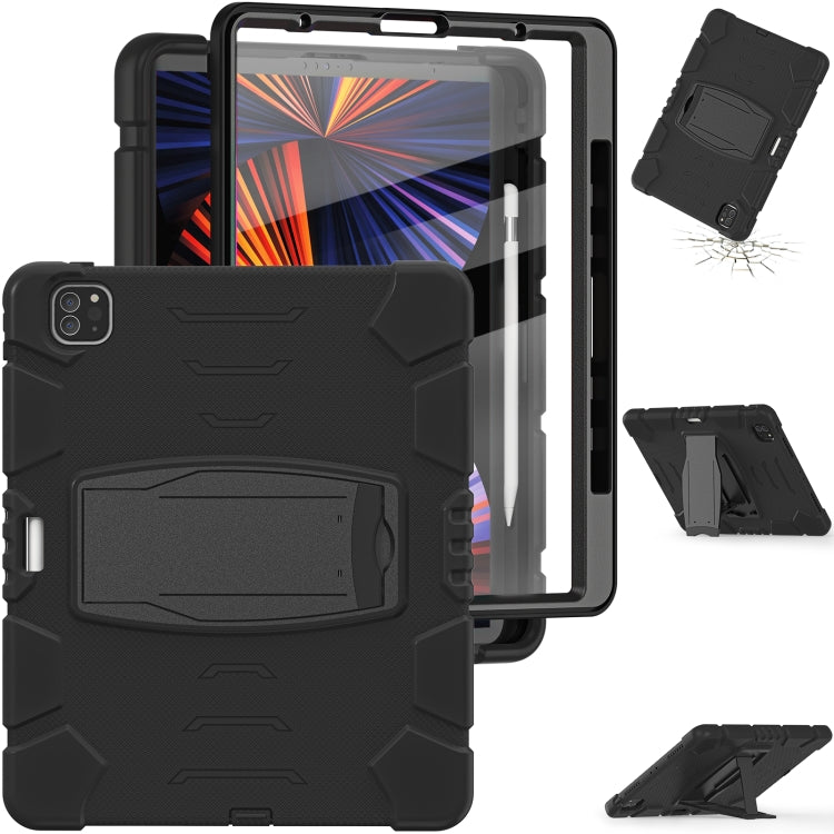 For iPad Pro 12.9 2022 / 2021 3-Layer Protection Screen Frame + PC + Silicone Shockproof Combination Tablet Case with Holder(Black+Black) - iPad Pro 12.9 (2022/2021) Cases by buy2fix | Online Shopping UK | buy2fix