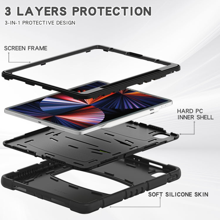 For iPad Pro 12.9 2022 / 2021 3-Layer Protection Screen Frame + PC + Silicone Shockproof Combination Tablet Case with Holder(Black+Black) - iPad Pro 12.9 (2022/2021) Cases by buy2fix | Online Shopping UK | buy2fix