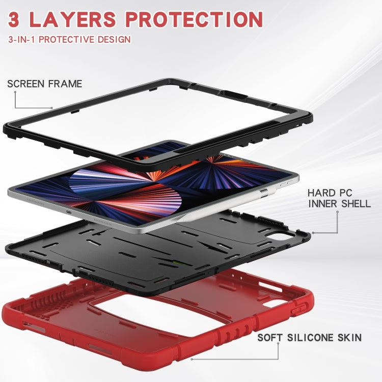 For iPad Pro 12.9 2022 / 2021 3-Layer Protection Screen Frame + PC + Silicone Shockproof Combination Tablet Case with Holder(Red+Black) - iPad Pro 12.9 (2022/2021) Cases by buy2fix | Online Shopping UK | buy2fix