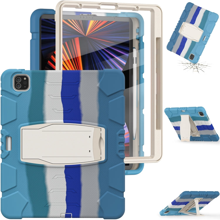 For iPad Pro 12.9 2022 / 2021 3-Layer Protection Screen Frame + PC + Silicone Shockproof Combination Tablet Case with Holder(Colorful Blue) - iPad Pro 12.9 (2022/2021) Cases by buy2fix | Online Shopping UK | buy2fix