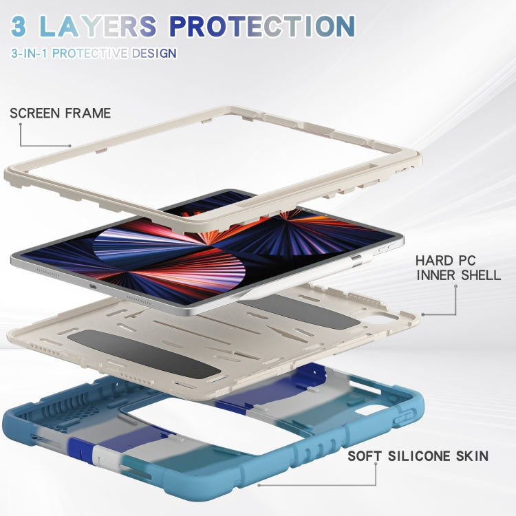 For iPad Pro 12.9 2022 / 2021 3-Layer Protection Screen Frame + PC + Silicone Shockproof Combination Tablet Case with Holder(Colorful Blue) - iPad Pro 12.9 (2022/2021) Cases by buy2fix | Online Shopping UK | buy2fix