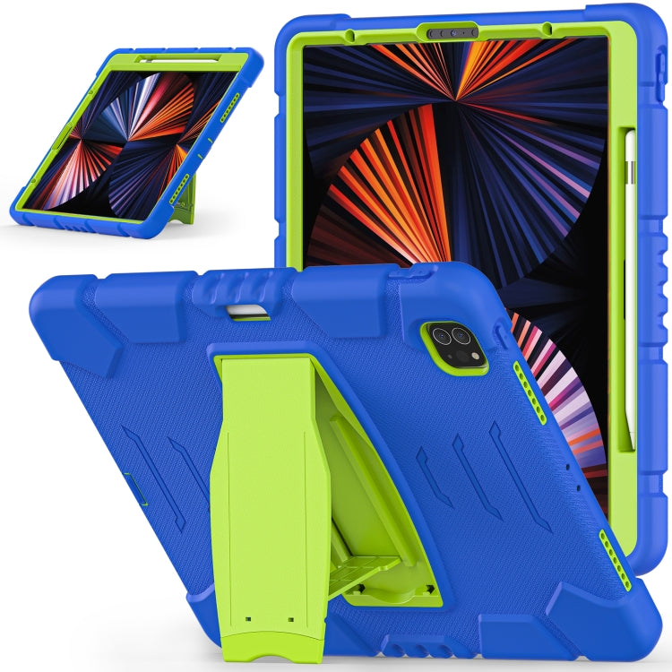 For iPad Pro 12.9 2022 / 2021 3-Layer Protection Screen Frame + PC + Silicone Shockproof Combination Tablet Case with Holder(Blue+Lime) - iPad Pro 12.9 (2022/2021) Cases by buy2fix | Online Shopping UK | buy2fix