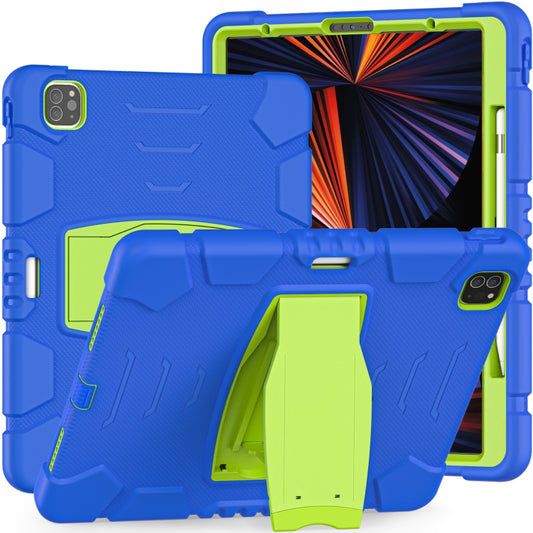 For iPad Pro 12.9 2022 / 2021 3-Layer Protection Screen Frame + PC + Silicone Shockproof Combination Tablet Case with Holder(Blue+Lime) - iPad Pro 12.9 (2022/2021) Cases by buy2fix | Online Shopping UK | buy2fix