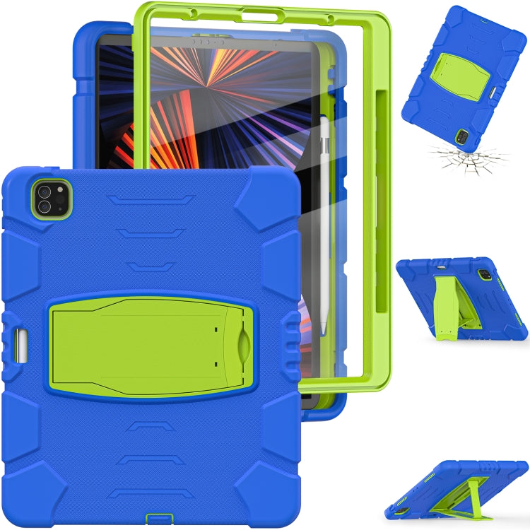 For iPad Pro 12.9 2022 / 2021 3-Layer Protection Screen Frame + PC + Silicone Shockproof Combination Tablet Case with Holder(Blue+Lime) - iPad Pro 12.9 (2022/2021) Cases by buy2fix | Online Shopping UK | buy2fix