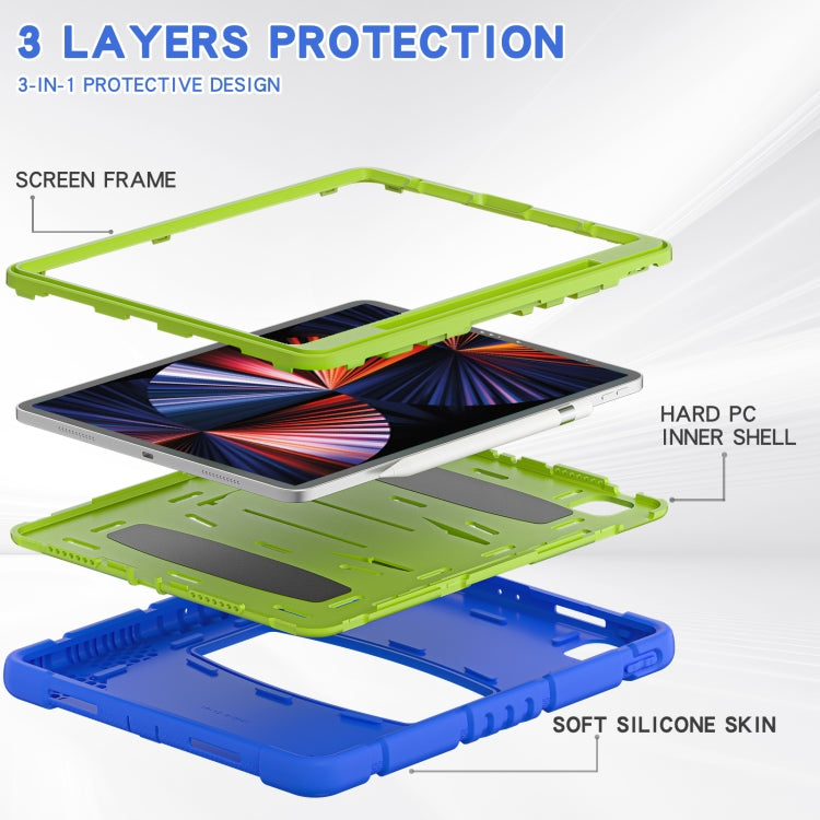 For iPad Pro 12.9 2022 / 2021 3-Layer Protection Screen Frame + PC + Silicone Shockproof Combination Tablet Case with Holder(Blue+Lime) - iPad Pro 12.9 (2022/2021) Cases by buy2fix | Online Shopping UK | buy2fix