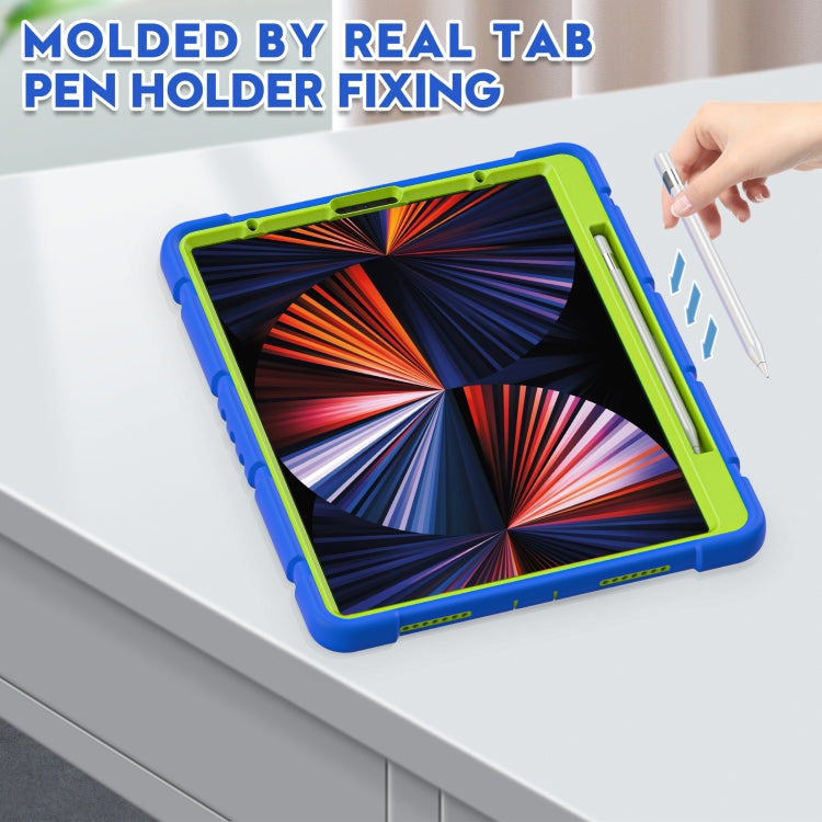 For iPad Pro 12.9 2022 / 2021 3-Layer Protection Screen Frame + PC + Silicone Shockproof Combination Tablet Case with Holder(Blue+Lime) - iPad Pro 12.9 (2022/2021) Cases by buy2fix | Online Shopping UK | buy2fix