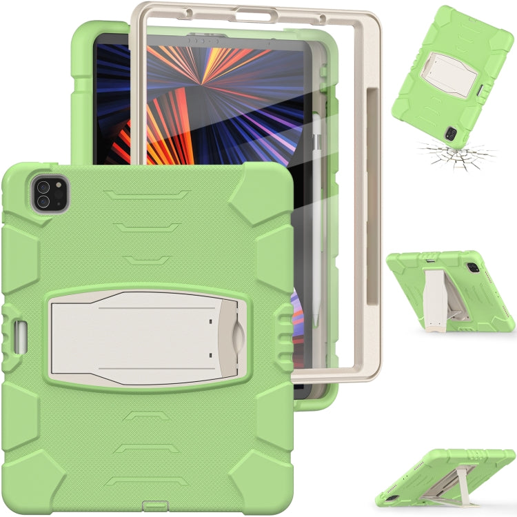 For iPad Pro 12.9 2022 / 2021 3-Layer Protection Screen Frame + PC + Silicone Shockproof Combination Tablet Case with Holder(Matcha Green) - iPad Pro 12.9 (2022/2021) Cases by buy2fix | Online Shopping UK | buy2fix
