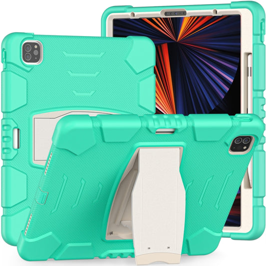 For iPad Pro 12.9 2022 / 2021 3-Layer Protection Screen Frame + PC + Silicone Shockproof Combination Tablet Case with Holder(Mint Green) - iPad Pro 12.9 (2022/2021) Cases by buy2fix | Online Shopping UK | buy2fix
