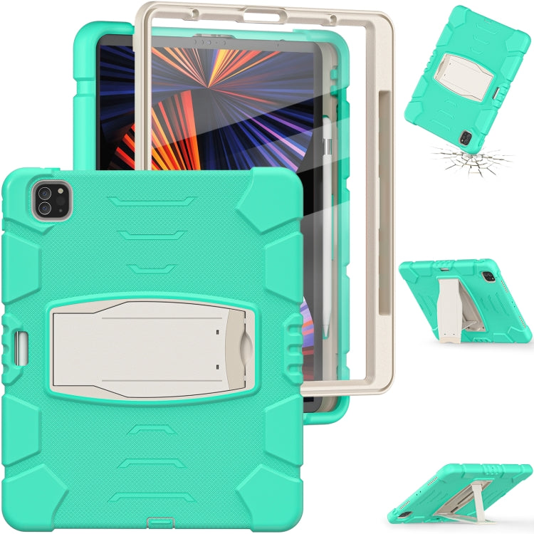 For iPad Pro 12.9 2022 / 2021 3-Layer Protection Screen Frame + PC + Silicone Shockproof Combination Tablet Case with Holder(Mint Green) - iPad Pro 12.9 (2022/2021) Cases by buy2fix | Online Shopping UK | buy2fix