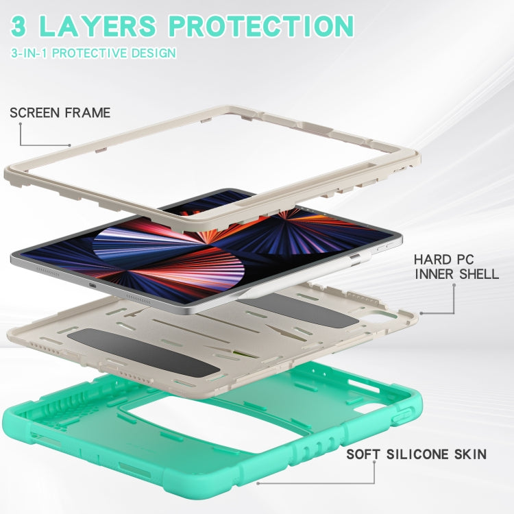 For iPad Pro 12.9 2022 / 2021 3-Layer Protection Screen Frame + PC + Silicone Shockproof Combination Tablet Case with Holder(Mint Green) - iPad Pro 12.9 (2022/2021) Cases by buy2fix | Online Shopping UK | buy2fix