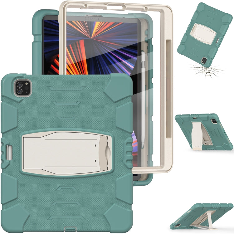 For iPad Pro 12.9 2022 / 2021 3-Layer Protection Screen Frame + PC + Silicone Shockproof Combination Tablet Case with Holder(Emerald Green) - iPad Pro 12.9 (2022/2021) Cases by buy2fix | Online Shopping UK | buy2fix