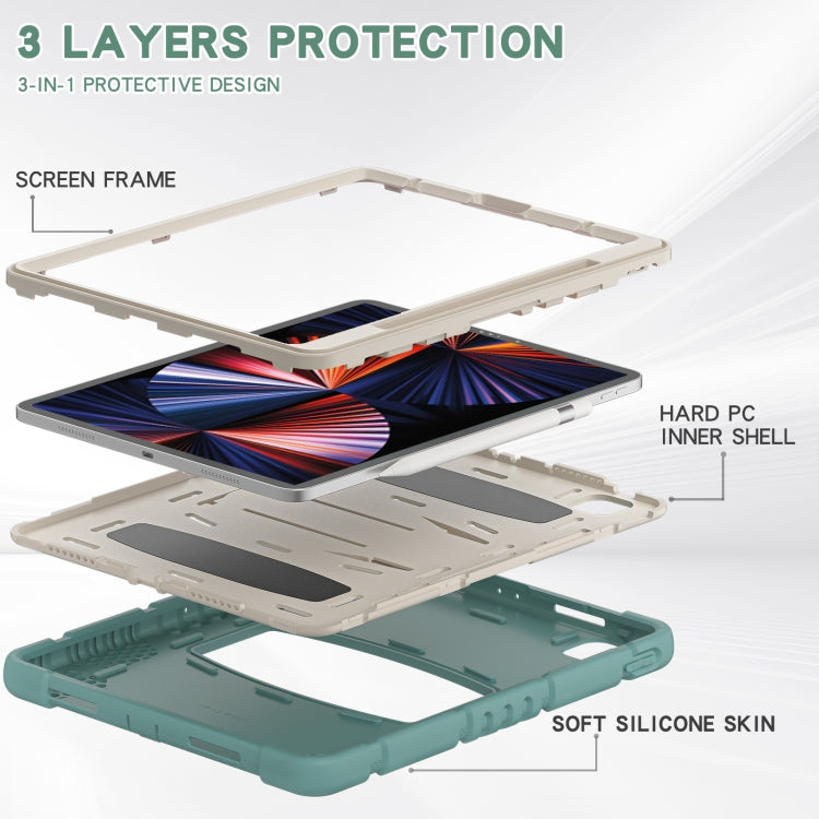 For iPad Pro 12.9 2022 / 2021 3-Layer Protection Screen Frame + PC + Silicone Shockproof Combination Tablet Case with Holder(Emerald Green) - iPad Pro 12.9 (2022/2021) Cases by buy2fix | Online Shopping UK | buy2fix
