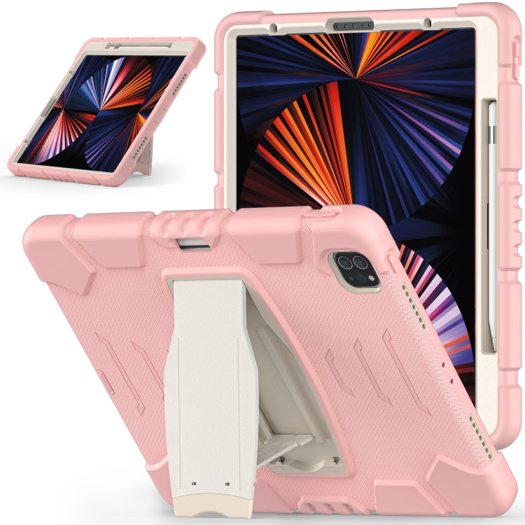For iPad Pro 12.9 2022 / 2021 3-Layer Protection Screen Frame + PC + Silicone Shockproof Combination Tablet Case with Holder(Cherry Blossoms Pink) - iPad Pro 12.9 (2022/2021) Cases by buy2fix | Online Shopping UK | buy2fix