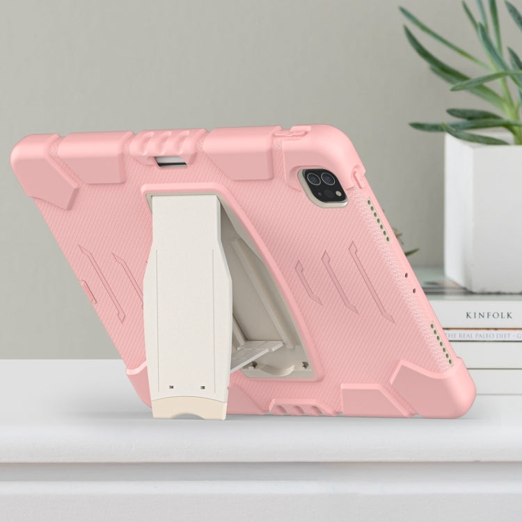 For iPad Pro 12.9 2020 3-Layer Protection Screen Frame + PC + Silicone Shockproof Combination Tablet Case with Holder(Cherry Blossoms Pink) - iPad Pro 12.9 (2020) Cases by buy2fix | Online Shopping UK | buy2fix