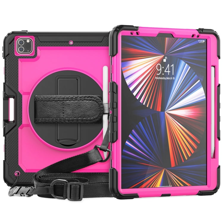 For iPad Pro 12.9 2022 / 2021 / 2020 / 2018 Shockproof Colorful Silicone + PC Protective Tablet Case with Holder & Shoulder Strap & Hand Strap & Pen Slot(Rose PC+Black) - iPad Pro 12.9 (2022/2021) Cases by buy2fix | Online Shopping UK | buy2fix