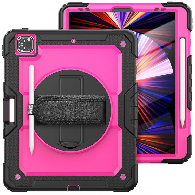 For iPad Pro 12.9 2022 / 2021 / 2020 / 2018 Shockproof Colorful Silicone + PC Protective Tablet Case with Holder & Shoulder Strap & Hand Strap & Pen Slot(Rose PC+Black) - iPad Pro 12.9 (2022/2021) Cases by buy2fix | Online Shopping UK | buy2fix