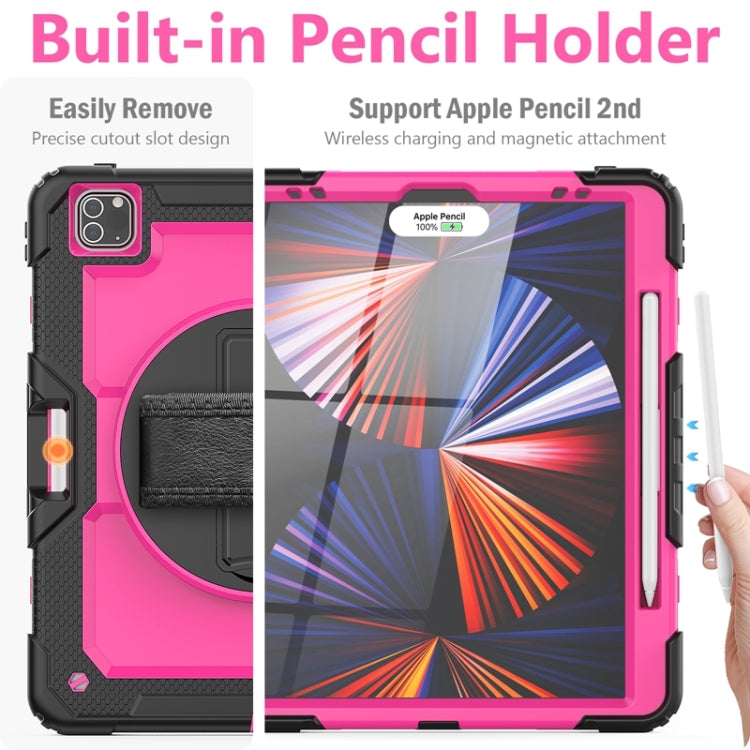 For iPad Pro 12.9 2022 / 2021 / 2020 / 2018 Shockproof Colorful Silicone + PC Protective Tablet Case with Holder & Shoulder Strap & Hand Strap & Pen Slot(Rose PC+Black) - iPad Pro 12.9 (2022/2021) Cases by buy2fix | Online Shopping UK | buy2fix