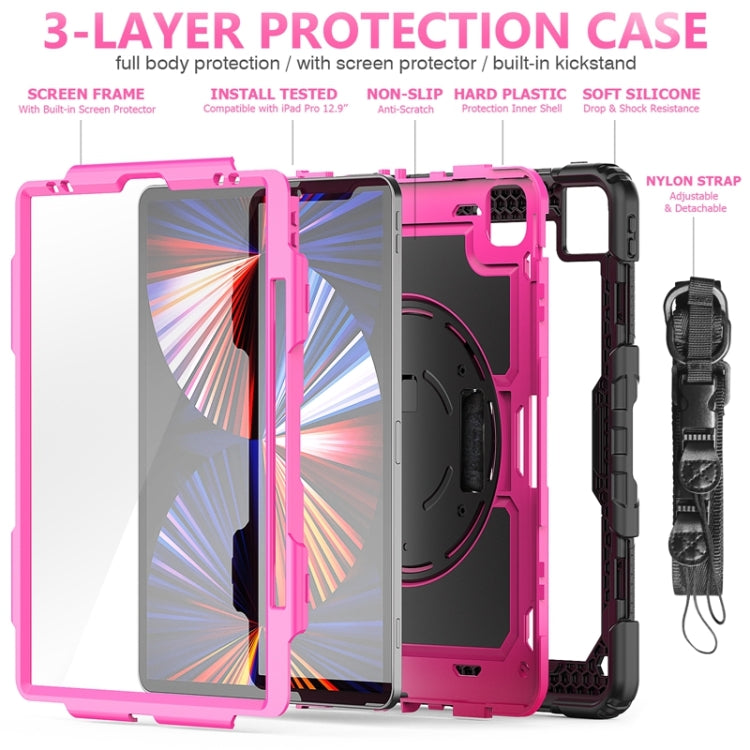 For iPad Pro 12.9 2022 / 2021 / 2020 / 2018 Shockproof Colorful Silicone + PC Protective Tablet Case with Holder & Shoulder Strap & Hand Strap & Pen Slot(Rose PC+Black) - iPad Pro 12.9 (2022/2021) Cases by buy2fix | Online Shopping UK | buy2fix