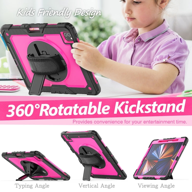 For iPad Pro 12.9 2022 / 2021 / 2020 / 2018 Shockproof Colorful Silicone + PC Protective Tablet Case with Holder & Shoulder Strap & Hand Strap & Pen Slot(Rose PC+Black) - iPad Pro 12.9 (2022/2021) Cases by buy2fix | Online Shopping UK | buy2fix