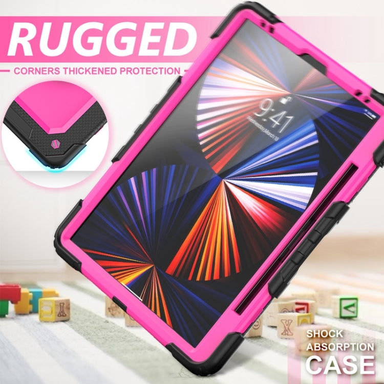 For iPad Pro 12.9 2022 / 2021 / 2020 / 2018 Shockproof Colorful Silicone + PC Protective Tablet Case with Holder & Shoulder Strap & Hand Strap & Pen Slot(Rose PC+Black) - iPad Pro 12.9 (2022/2021) Cases by buy2fix | Online Shopping UK | buy2fix