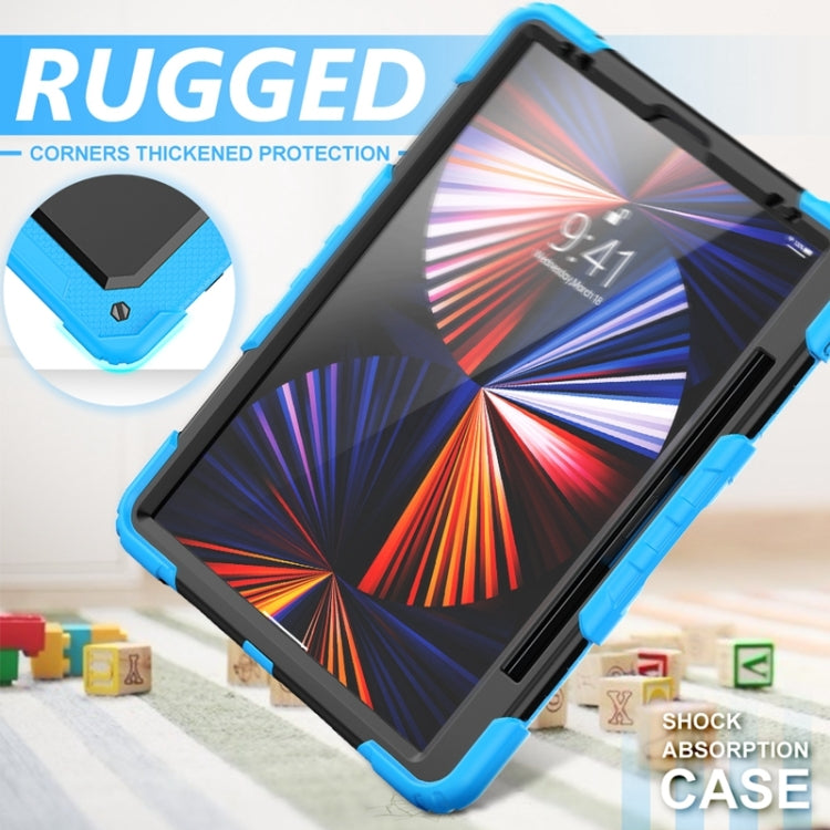 For iPad Pro 12.9 2022 / 2021 / 2020 / 2018 Shockproof Colorful Silicone + PC Protective Tablet Case with Holder & Shoulder Strap & Hand Strap & Pen Slot(Sky Blue Silicone) - iPad Pro 12.9 (2022/2021) Cases by buy2fix | Online Shopping UK | buy2fix