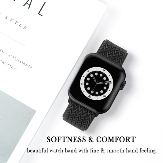 Wave Texture Nylon Watch Band For Apple Watch Ultra 49mm&Watch Ultra 2 49mm / Series 9&8&7 45mm / SE 3&SE 2&6&SE&5&4 44mm / 3&2&1 42mm(Black) by buy2fix