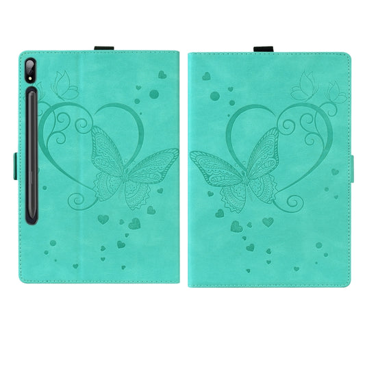 For Samsung Tab S7+ T970 T976B Love Butterfly Pattern Horizontal Flip Leather Case with Holder(Green) by buy2fix