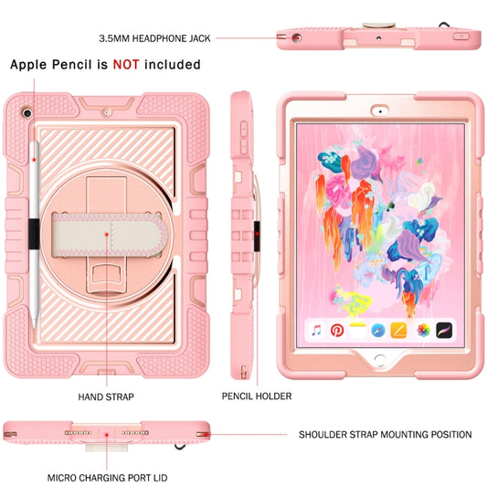 For iPad 9.7 2018 / 2017 360 Degree Rotation Contrast Color Shockproof Silicone + PC Case with Holder & Hand Grip Strap & Shoulder Strap(Rose Gold) - iPad 9.7 (2018) & (2017) Cases by buy2fix | Online Shopping UK | buy2fix