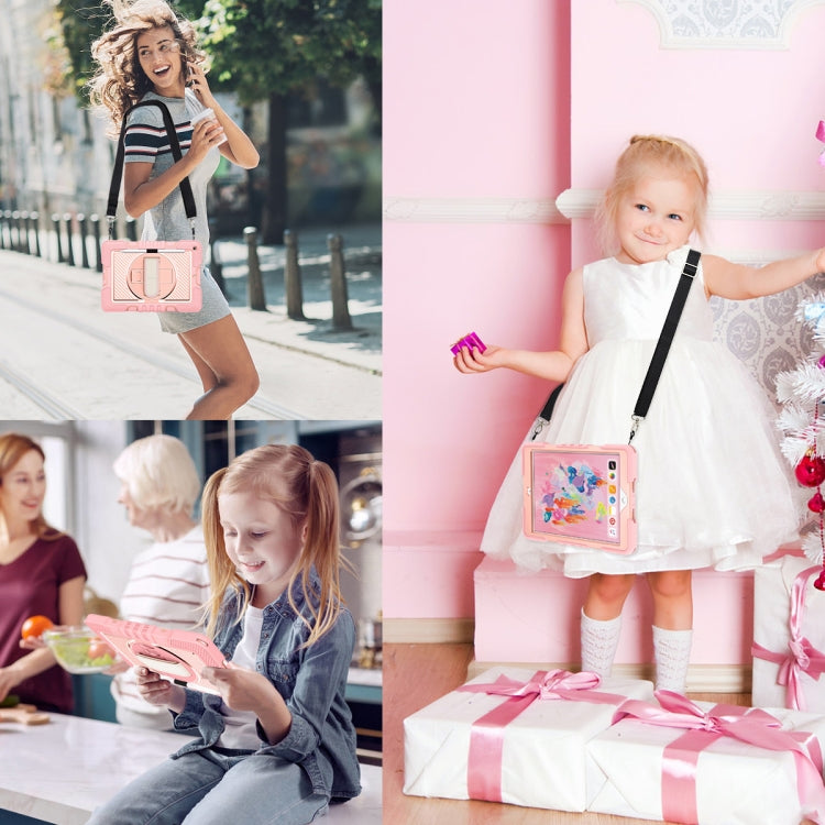 For iPad 9.7 2018 / 2017 360 Degree Rotation Contrast Color Shockproof Silicone + PC Case with Holder & Hand Grip Strap & Shoulder Strap(Rose Gold) - iPad 9.7 (2018) & (2017) Cases by buy2fix | Online Shopping UK | buy2fix