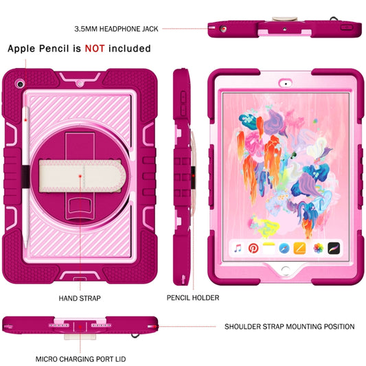 360 Degree Rotation Contrast Color Shockproof Silicone + PC Case with Holder & Hand Grip Strap & Shoulder Strap For iPad 9.7 2018 / 2017 / Air / Air 2 / Pro 9.7 (Rose Red+Pink) - iPad 9.7 (2018) & (2017) Cases by buy2fix | Online Shopping UK | buy2fix