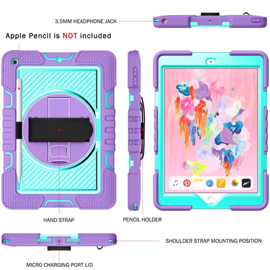 For iPad 10.2 2021 / 2020 / 2019 360 Degree Rotation Contrast Color Shockproof Silicone + PC Case with Holder & Hand Grip Strap & Shoulder Strap (Purple + Mint Green) - iPad 10.2 Cases by buy2fix | Online Shopping UK | buy2fix