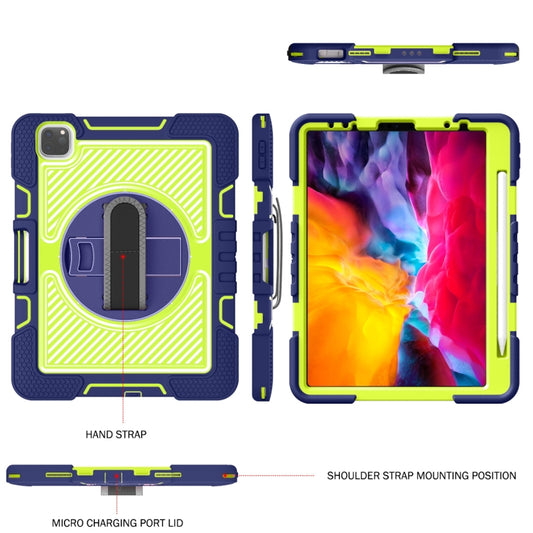 For iPad Pro 11 2022 / 2021 / 2020 / 2018 / Air 2020 10.9 360-Rotation Contrast Color Shockproof Silicone PC Tablet Case with Holder & Hand Grip Strap & Shoulder Strap (Navy+Yellow Green) - iPad Pro 11 (2022/2021) Cases by buy2fix | Online Shopping UK | buy2fix