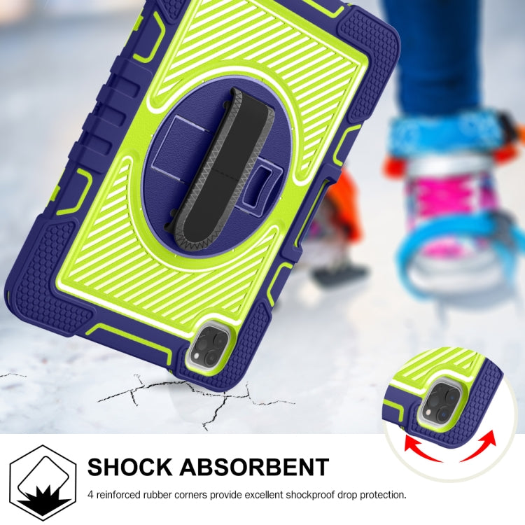 For iPad Pro 11 2022 / 2021 / 2020 / 2018 / Air 2020 10.9 360-Rotation Contrast Color Shockproof Silicone PC Tablet Case with Holder & Hand Grip Strap & Shoulder Strap (Navy+Yellow Green) - iPad Pro 11 (2022/2021) Cases by buy2fix | Online Shopping UK | buy2fix
