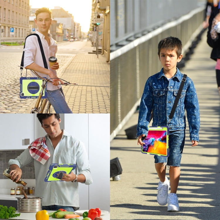 For iPad Pro 11 2022 / 2021 / 2020 / 2018 / Air 2020 10.9 360-Rotation Contrast Color Shockproof Silicone PC Tablet Case with Holder & Hand Grip Strap & Shoulder Strap (Navy+Yellow Green) - iPad Pro 11 (2022/2021) Cases by buy2fix | Online Shopping UK | buy2fix