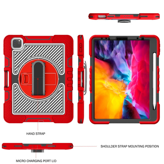 For iPad Pro 11 2022 / 2021 / 2020 / 2018 / Air 2020 10.9 360-Rotation Contrast Color Shockproof Silicone PC Tablet Case with Holder & Hand Grip Strap & Shoulder Strap (Red+Black) - iPad Pro 11 (2022/2021) Cases by buy2fix | Online Shopping UK | buy2fix