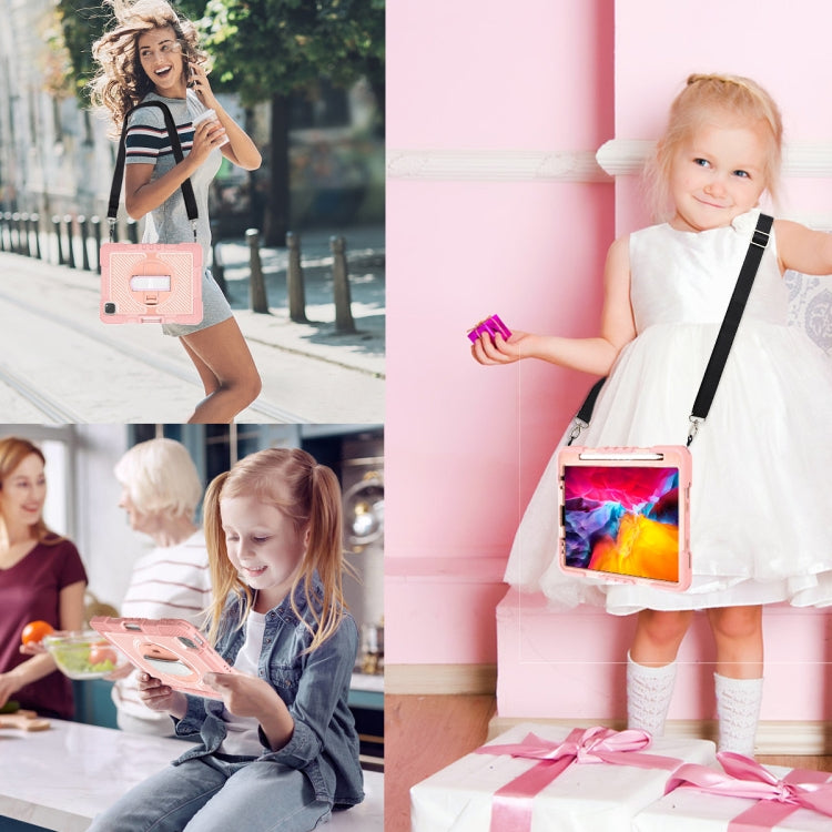 For iPad Pro 11 2022 / 2021 / 2020 / 2018 / Air 2020 10.9 360-Rotation Contrast Color Shockproof Silicone PC Tablet Case with Holder & Hand Grip Strap & Shoulder Strap (Rose Gold) - iPad Pro 11 (2022/2021) Cases by buy2fix | Online Shopping UK | buy2fix