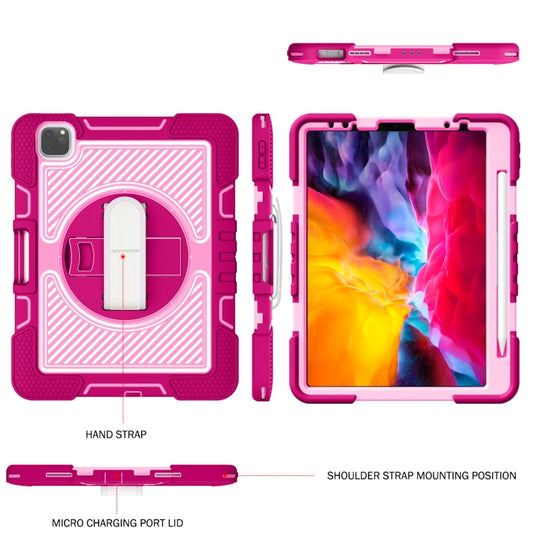 360 Degree Rotation Contrast Color Shockproof Silicone + PC Tablet Case with Holder & Hand Grip Strap & Shoulder Strap For iPad Air 2020 10.9 / Pro 11 2020 / 2021 / 2018 (Rose Red+Pink) - iPad Pro 11 (2022/2021) Cases by buy2fix | Online Shopping UK | buy2fix