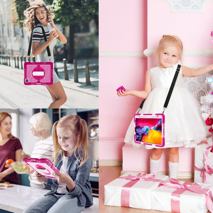 360 Degree Rotation Contrast Color Shockproof Silicone + PC Tablet Case with Holder & Hand Grip Strap & Shoulder Strap For iPad Air 2020 10.9 / Pro 11 2020 / 2021 / 2018 (Rose Red+Pink) - iPad Pro 11 (2022/2021) Cases by buy2fix | Online Shopping UK | buy2fix