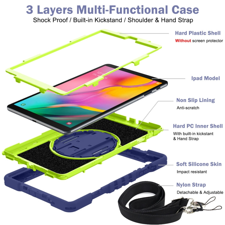 For Samsung Galaxy Tab A 10.1 2019 T515 360 Degree Rotation Contrast Color Shockproof Silicone + PC Case with Holder & Hand Grip Strap & Shoulder Strap(Navy+Yellow Green) - Tab A 10.1 (2019) T510 / T515 by buy2fix | Online Shopping UK | buy2fix
