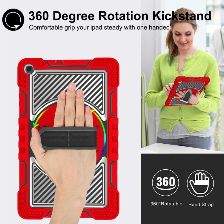 For Samsung Galaxy Tab A 10.1 2019 T515 360 Degree Rotation Contrast Color Shockproof Silicone + PC Case with Holder & Hand Grip Strap & Shoulder Strap(Red+Black) - Tab A 10.1 (2019) T510 / T515 by buy2fix | Online Shopping UK | buy2fix
