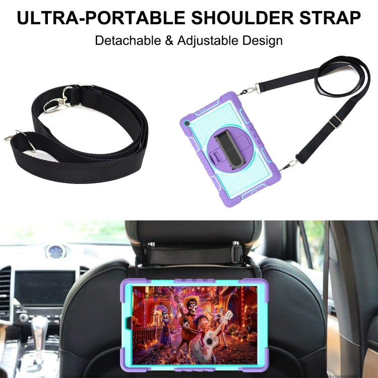 For Samsung Galaxy Tab A 10.1 2019 T515 360 Degree Rotation Contrast Color Shockproof Silicone + PC Case with Holder & Hand Grip Strap & Shoulder Strap(Purple + Mint Green) - Tab A 10.1 (2019) T510 / T515 by buy2fix | Online Shopping UK | buy2fix