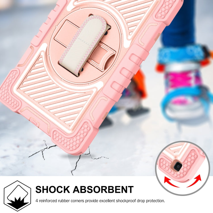 For Samsung Galaxy Tab A 8.0 2019 T290 360 Degree Rotation Contrast Color Shockproof Silicone + PC Case with Holder & Hand Grip Strap & Shoulder Strap(Rose Gold) - Other Galaxy Tab PC by buy2fix | Online Shopping UK | buy2fix