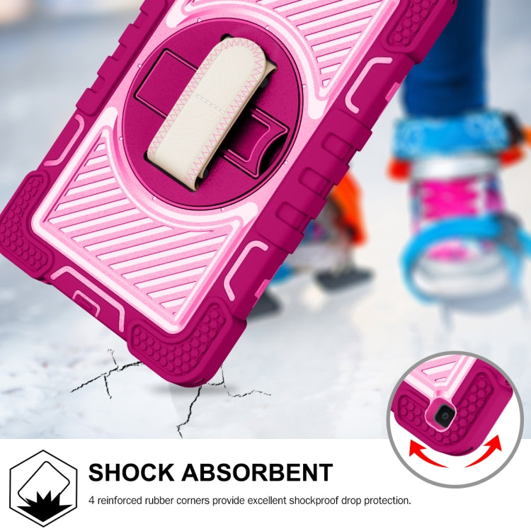 For Samsung Galaxy Tab A 8.0 2019 T290 360 Degree Rotation Contrast Color Shockproof Silicone + PC Case with Holder & Hand Grip Strap & Shoulder Strap(Rose Red+Pink) - Other Galaxy Tab PC by buy2fix | Online Shopping UK | buy2fix
