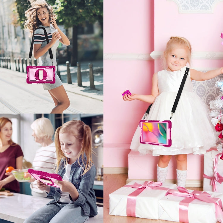 For Samsung Galaxy Tab A 8.0 2019 T290 360 Degree Rotation Contrast Color Shockproof Silicone + PC Case with Holder & Hand Grip Strap & Shoulder Strap(Rose Red+Pink) - Other Galaxy Tab PC by buy2fix | Online Shopping UK | buy2fix