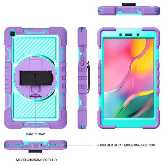 For Samsung Galaxy Tab A 8.0 2019 T290 360 Degree Rotation Contrast Color Shockproof Silicone + PC Case with Holder & Hand Grip Strap & Shoulder Strap(Purple + Mint Green) - Other Galaxy Tab PC by buy2fix | Online Shopping UK | buy2fix